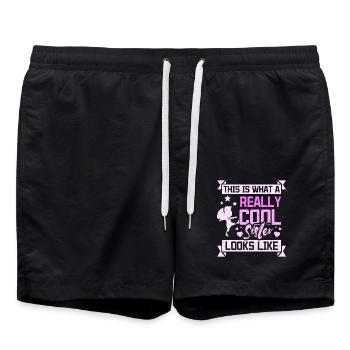 This is what a really cool sister looks like - Badeshorts - Schwarz - Vorne - AI Model Male 185 light (185cm)