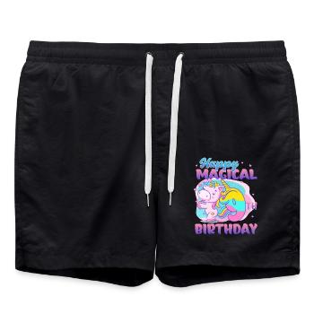 Joyeux 9ème anniversaire Unicorn Pony - Short de bain - noir - Devant - AI Model Male 185 light (185cm)