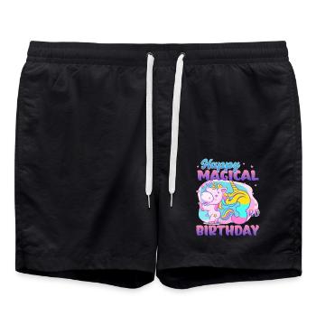 Joyeux 3ème anniversaire Licorne - Short de bain - noir - Devant - AI Model Male 185 light (185cm)