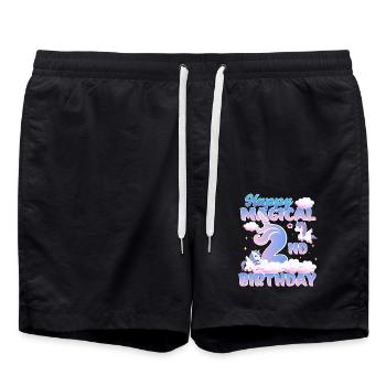 Happy Magical 2nd Birthday Unicorn Pony - Swim Trunks - black - Front - AI Model Male 185 light (185cm)