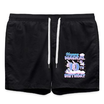Happy Magical 10th Birthday Unicorn Pony - Swim Trunks - black - Front - AI Model Male 185 light (185cm)