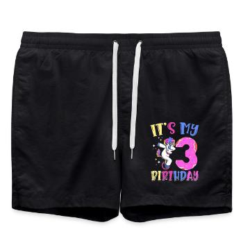 It Is My 3 Birthday Dabbing Unicorn Pony 3. - Swim Trunks - black - Front - AI Model Male 185 light (185cm)