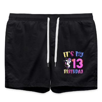 It's My 13th Birthday Dabbing Unicorn Pony - Swim Trunks - black - Front - AI Model Male 185 light (185cm)