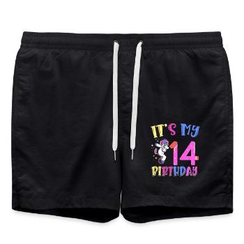 It's my 14th birthday dabbing unicorn pony - Swim Trunks - black - Front - AI Model Male 185 light (185cm)