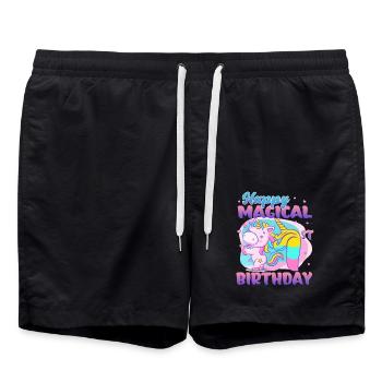 Joyeux 1er anniversaire magique Licorne Poney - Short de bain - noir - Devant - AI Model Male 185 light (185cm)
