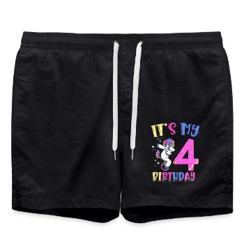 It's my 4 birthday popping unicorn pony 4. - Swim Trunks - black - Front - AI Model Male 185 light (185cm)
