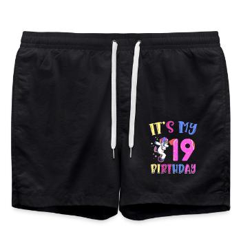 It's my 19 birthday dabbing unicorn pony - Swim Trunks - black - Front - AI Model Male 185 light (185cm)
