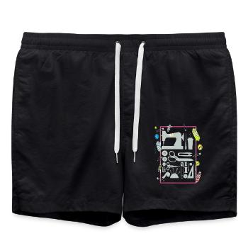 Tailors like to sew with the sewing machine - Swim Trunks - black - Front - AI Model Male 185 light (185cm)