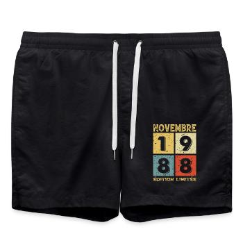 Anniversaire Vintage Idée Cadeau Novembre 1988 - Short de bain - noir - Devant - AI Model Male 185 light (185cm)