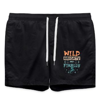 5th birthday wild naughty and finally 4 years old - Badeshorts - Schwarz - Vorne - AI Model Male 185 light (185cm)