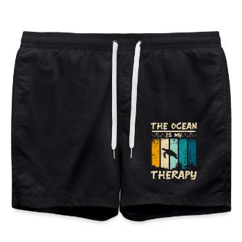 The ocean is my therapy - Swim Trunks - black - Front - AI Model Male 185 light (185cm)