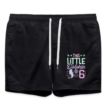6 years this little dolphin is 6th birthday - Swim Trunks - black - Front - AI Model Male 185 light (185cm)