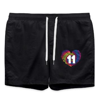 11. Geburtstag Herz Tie Dye | Tie Dye Themed - Badeshorts - Schwarz - Vorne - AI Model Male 185 light (185cm)