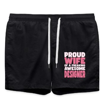Proud Wife of A Damn Good Designer - Swim Trunks - black - Front - AI Model Male 185 light (185cm)