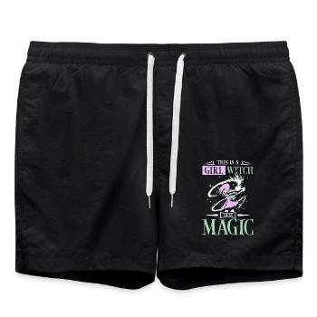 This is a girl witch likes magic - Badeshorts - Schwarz - Vorne - AI Model Male 185 light (185cm)