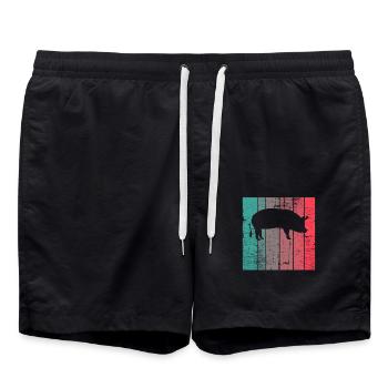 Pig Animal Retro Pet Farm Gift idea - Badeshorts - Schwarz - Vorne - AI Model Male 185 light (185cm)