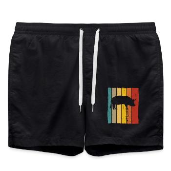 Pig Animal Retro Pet Farm Gift idea - Badeshorts - Schwarz - Vorne - AI Model Male 185 light (185cm)