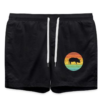 Pig Animal Retro Pet Farm Gift idea - Badeshorts - Schwarz - Vorne - AI Model Male 185 light (185cm)