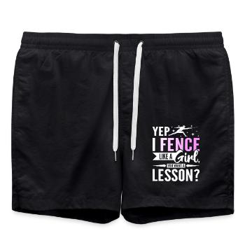 Yep I fence like a girl you want a lesson? - Badeshorts - Schwarz - Vorne - AI Model Male 185 light (185cm)