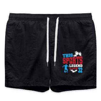 This sports legend is now 32, football game 32. - Swim Trunks - black - Front - AI Model Male 185 light (185cm)
