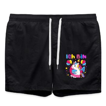 4. Geburtstag Mädchen Ich bin 4 Jahre mit Einhorn - Badeshorts - Schwarz - Vorne - AI Model Male 185 light (185cm)