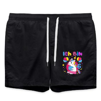 6. Geburtstag Mädchen Ich bin 6 Jahre mit Einhorn - Badeshorts - Schwarz - Vorne - AI Model Male 185 light (185cm)
