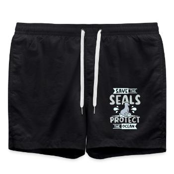 Save te les phoques protègent l’océan - Short de bain - noir - Devant - AI Model Male 185 light (185cm)