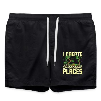 I create peaceful places gardening - Badeshorts - Schwarz - Vorne - AI Model Male 185 light (185cm)
