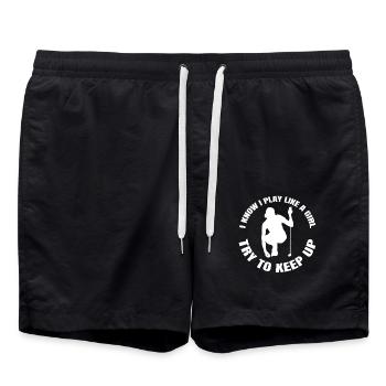 Golf Golfball Mädchen Golfspielerin Golfschläger - Badeshorts - Schwarz - Vorne - AI Model Male 185 light (185cm)