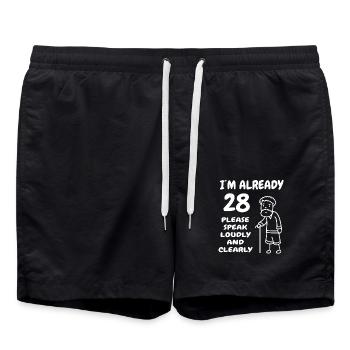 28th birthday funny 28th birthday 28 year old - Swim Trunks - black - Front - AI Model Male 185 light (185cm)