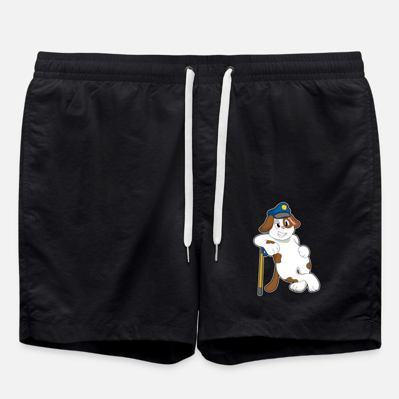 Dog Policeman Police Cap - Swim Trunks - black