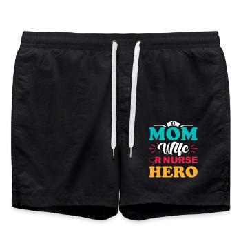 OP Krankenschwester Mama - Badeshorts - Schwarz - Vorne - AI Model Male 185 light (185cm)