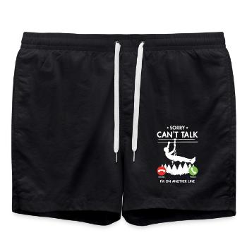 Sorry Can't Talk I'm On Another Line Ziplining - Badeshorts - Schwarz - Vorne - AI Model Male 185 light (185cm)
