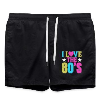 I Love The 80's 1980 Retro Vintage | 80s costume - Swim Trunks - black - Front - AI Model Male 185 light (185cm)