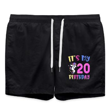 C’est mon 20e anniversaire Dabbing Unicorn Pony - Short de bain - noir - Devant - AI Model Male 185 light (185cm)