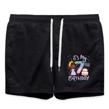 It's my 7th birthday Melanin Kid Juneteenth - Swim Trunks - black - Front - AI Model Male 185 light (185cm)