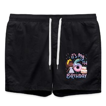It's my 6th birthday Melanin Kid Juneteenth - Swim Trunks - black - Front - AI Model Male 185 light (185cm)