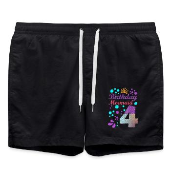 Birthday Mermaid 4 Shell Summer Vibe 4 - Swim Trunks - black - Front - AI Model Male 185 light (185cm)