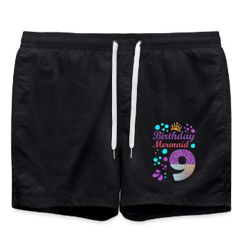 Birthday Mermaid 9 Shell Summer Vibe 9 - Swim Trunks - black - Front - AI Model Male 185 light (185cm)