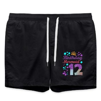 Birthday Mermaid 12 Shell Summer Vibe 12 - Swim Trunks - black - Front - AI Model Male 185 light (185cm)