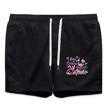 Aloha Birthday 24 Flamingo Bird 24th Birthday - Swim Trunks - black - Front - AI Model Male 185 light (185cm)