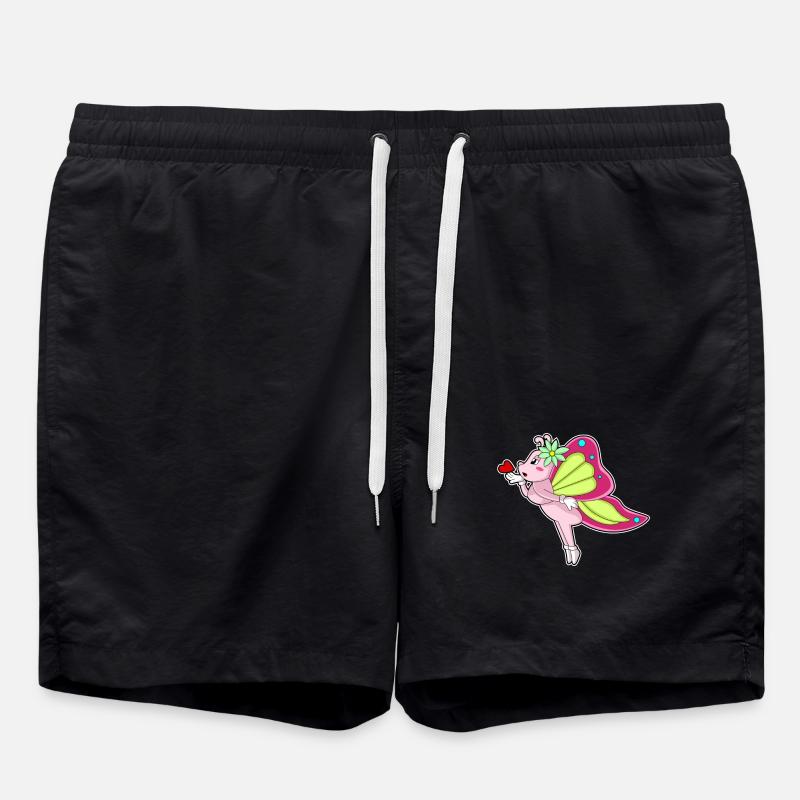 Butterfly Flower Heart - Swim Trunks - black