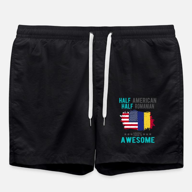 Half American Half Romanian - Swim Trunks - black