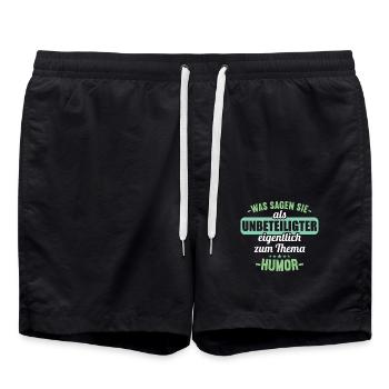 Was sagen Sie als Unbeteiligter zum Thema Humor - Badeshorts - Schwarz - Vorne - AI Model Male 185 light (185cm)