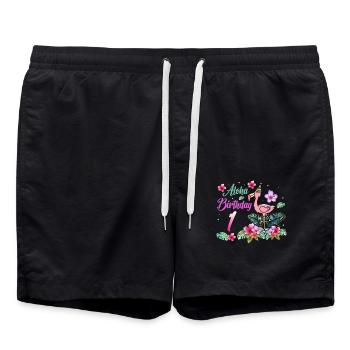 Aloha Geburtstag 1 Flamingo Vogel 1. Geburtstag - Badeshorts - Schwarz - Vorne - AI Model Male 185 light (185cm)