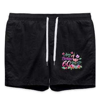 Aloha Birthday 60 Flamingo Bird 60th Birthday - Swim Trunks - black - Front - AI Model Male 185 light (185cm)