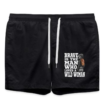 BRAVE IS THE MAN WHO LOVES A WILD WOMAN - Badeshorts - Schwarz - Vorne - AI Model Male 185 light (185cm)