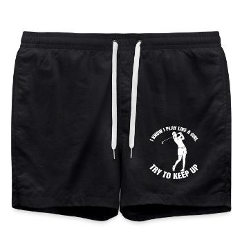 Golf Mädchen Golfspielerin Golfball Golfschläger - Badeshorts - Schwarz - Vorne - AI Model Male 185 light (185cm)