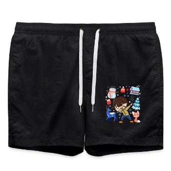 Jeune cerf des neiges tamponné Tempéré hivernal - Short de bain - noir - Devant - AI Model Male 185 light (185cm)