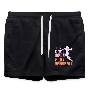Cool girls play handball - Swim Trunks - black - Front - AI Model Male 185 light (185cm)